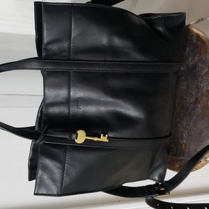 Fossil Black Leather Tote Bag